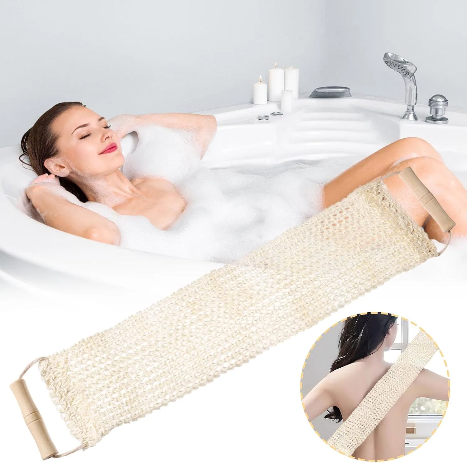 Мочалка для спины из люфы с ручкой, Sisal, Beige Generisch — фото 4