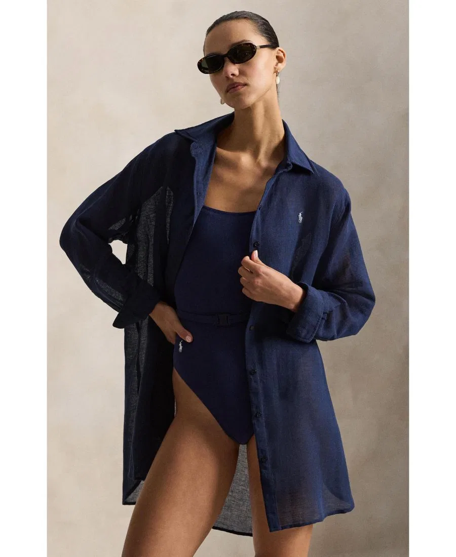 Пляжная рубашка-накидка с длинным рукавом Boyfriend Shirt Polo Ralph Lauren, Navy Blue