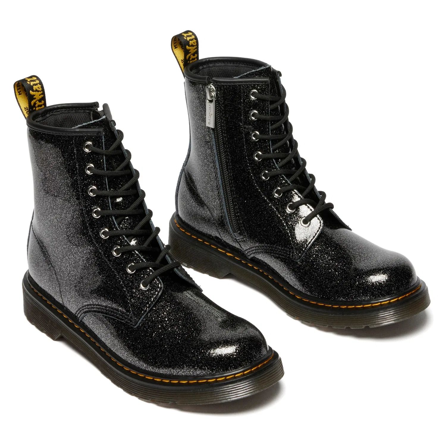 Детские ботинки Dr. Martens 1460 Kinder SOFTY T на шнуровке с молнией, кожаные, Black-Silver