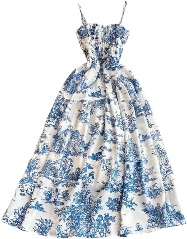 Женское платье миди с цветочным принтом, Light Blue