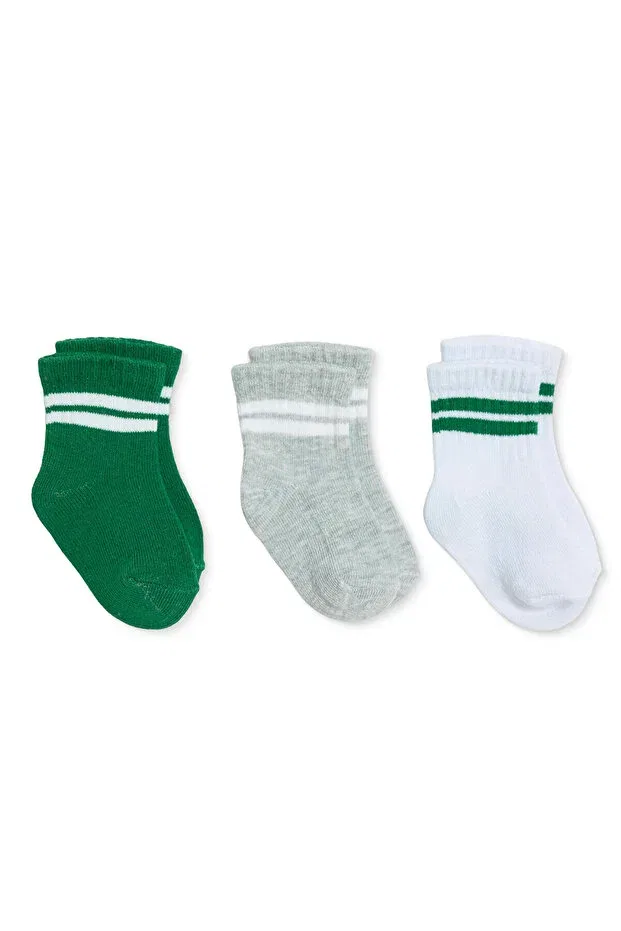Детские носки для мальчиков полосатые 3-предметный набор Hellobaby, Green Printed Ebebek Hello Baby