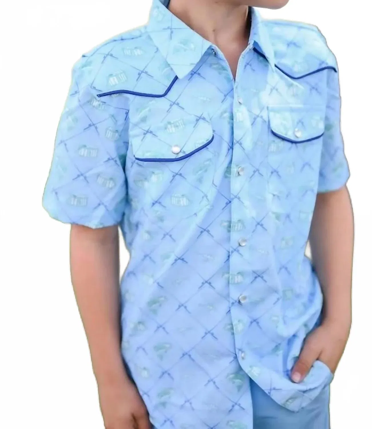 Детская рубашка для мальчиков с коротким рукавом с принтом Fisherman Shirt, синийBlue Quail Clothing Co. Синяя — фото 2
