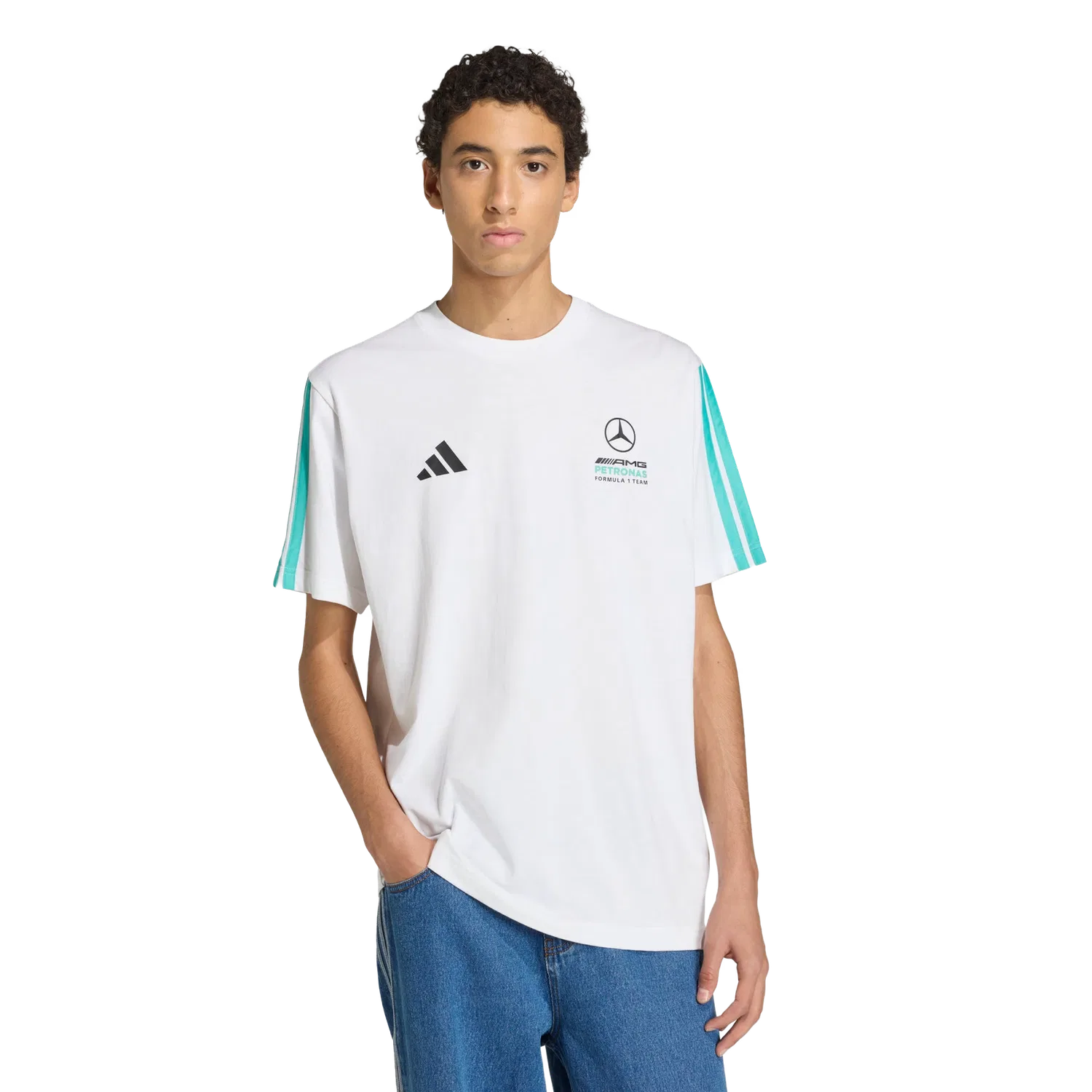 Мужская футболка Mercedes-AMG Petronas Formula 1 Team DNA Adidas, белый — фото 2