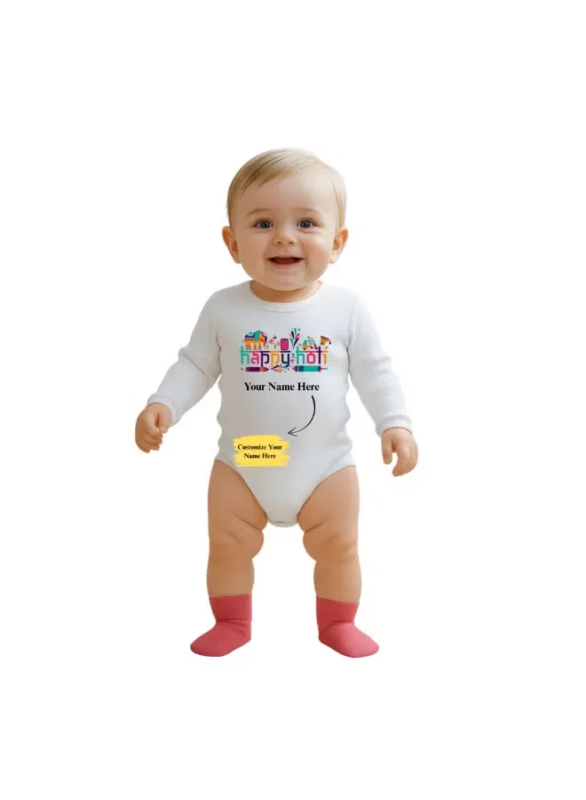 Боди-комбинезон с длинным рукавом хлопковый My 1st Holi Printshop4Me, белый