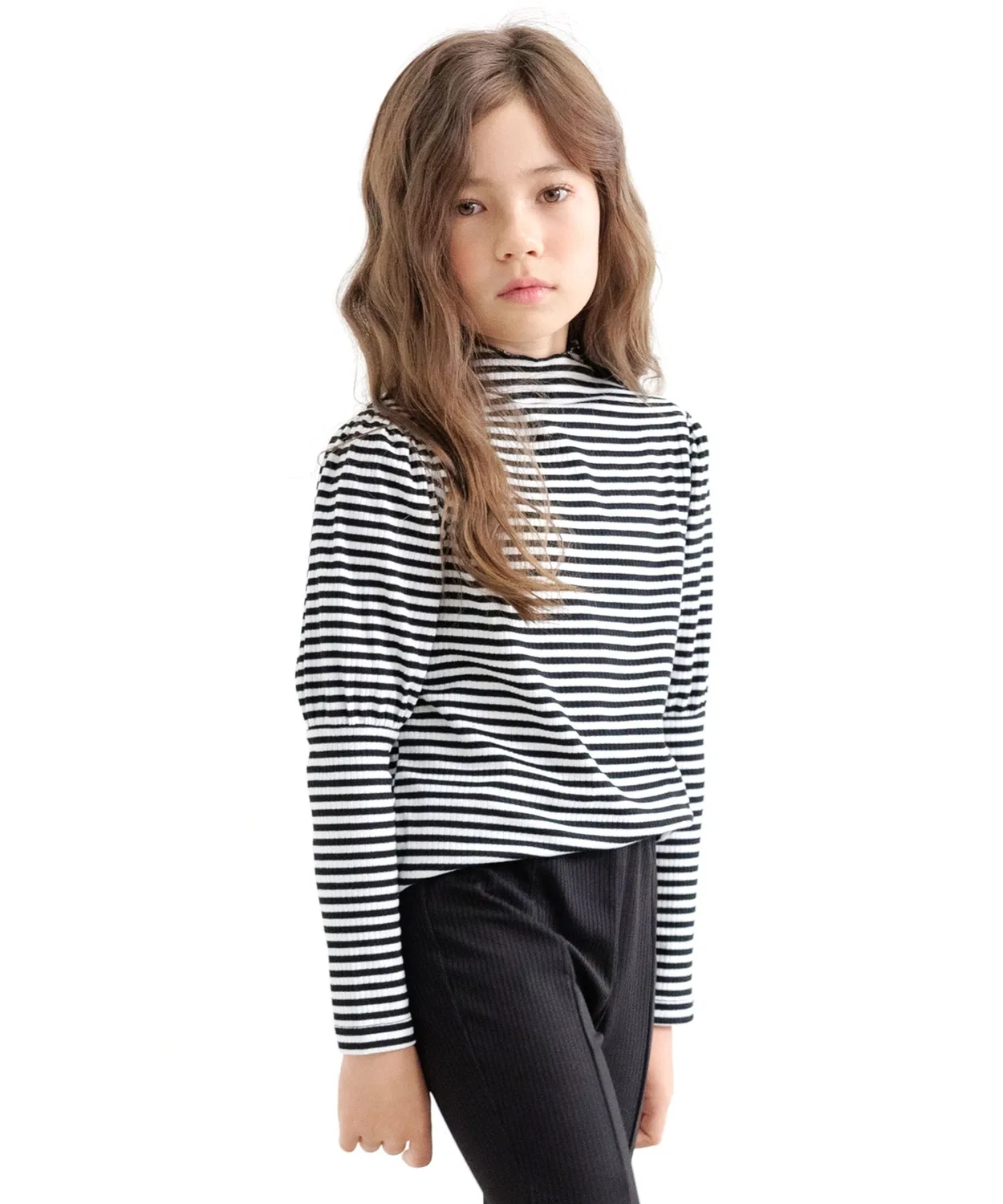 Детский пуловер с высоким воротником Ribbed Mellow Bee des Bee, White/Black