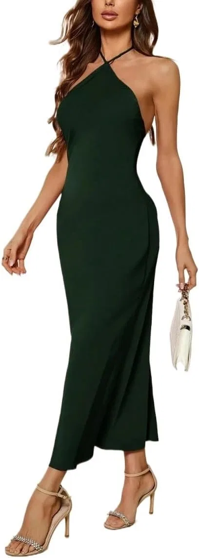 Женское вечернее платье с открытыми плечами Halter, Dark Green — фото 2