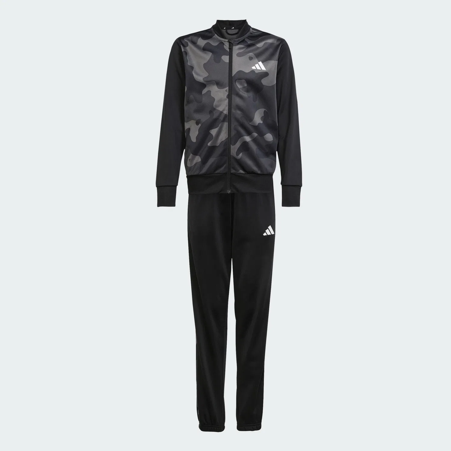 Детский спортивный костюм с камуфляжным принтом Seasonal Essential Camouflage Tricot 3-Stripes All Over Printed Kids Adidas, Schwarz / Weiss — фото 2