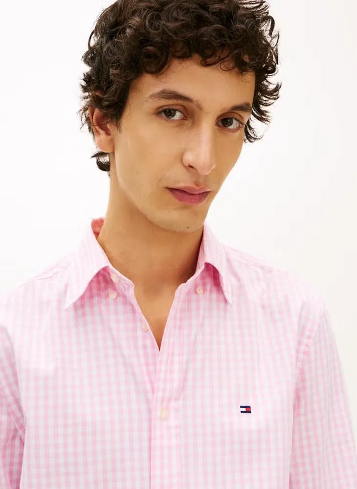 Рубашка с клетчатым принтом Flex Poplin Gingham Tommy Hilfiger, розовый — фото 3