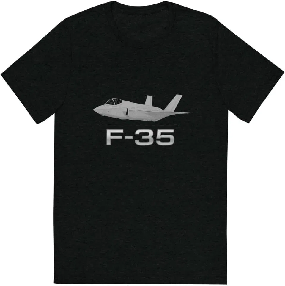 Мужская футболка с принтом F-35 Fighter Jet Triblend, Solid Black Triblend