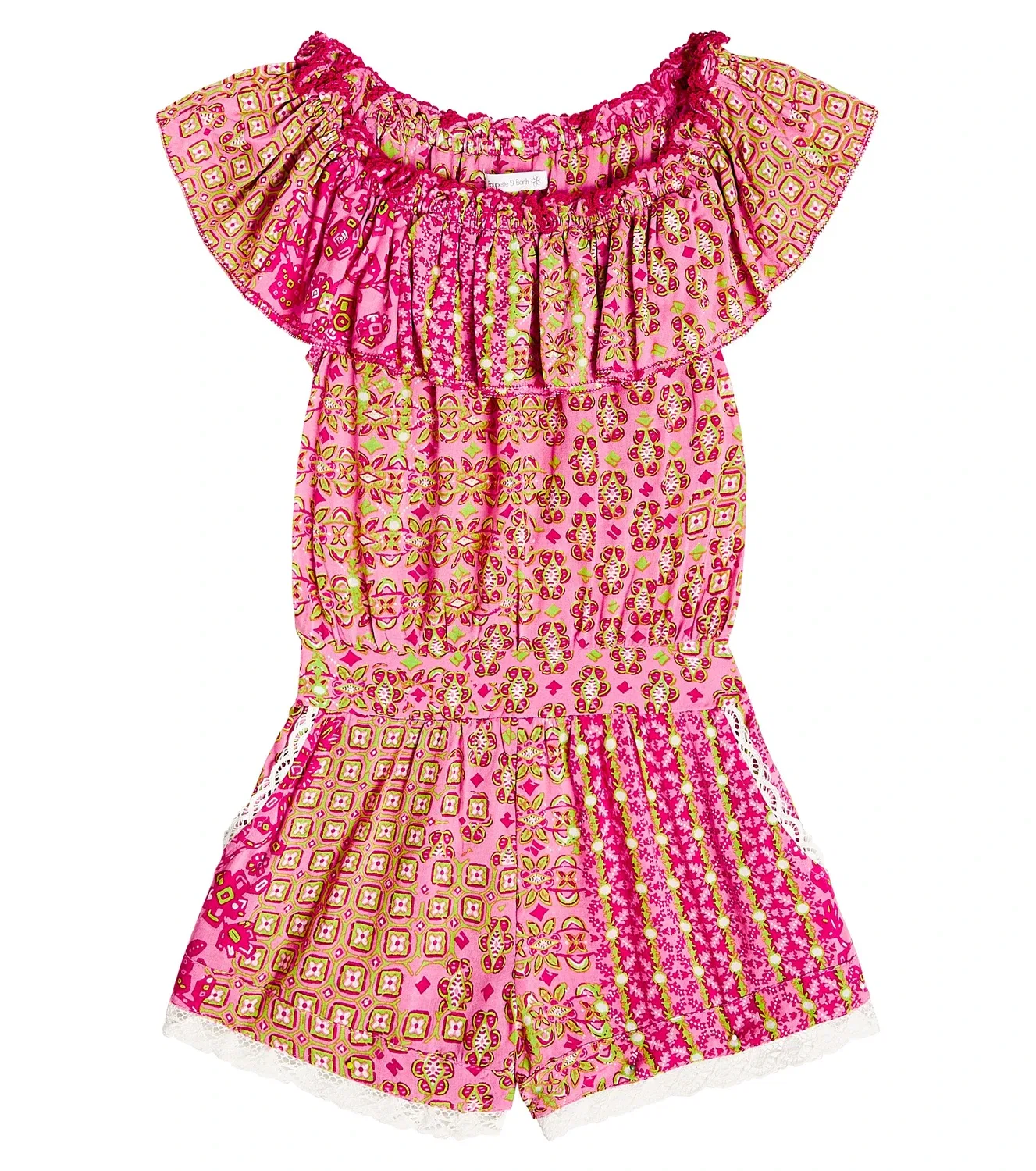 Комбинезон без бретелей с цветочным принтом Bella Poupette St Barth Kids, розовый