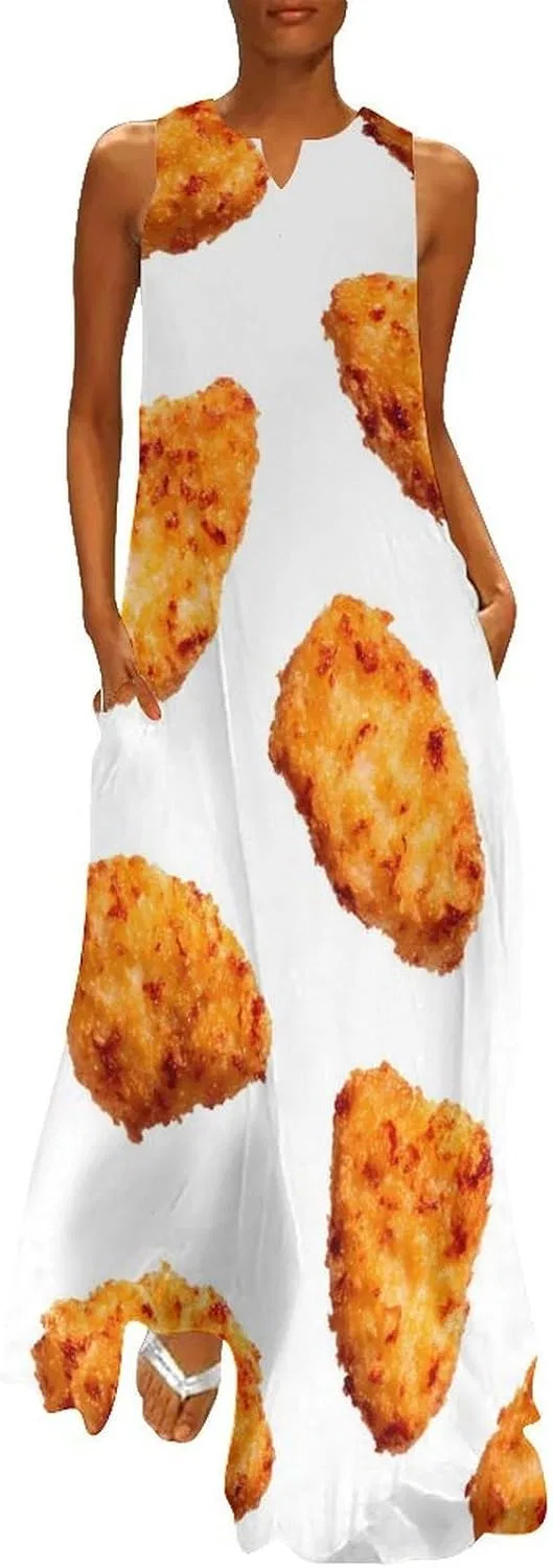 Женское макси-платье без рукавов Chicken Nuggets Fried, Style