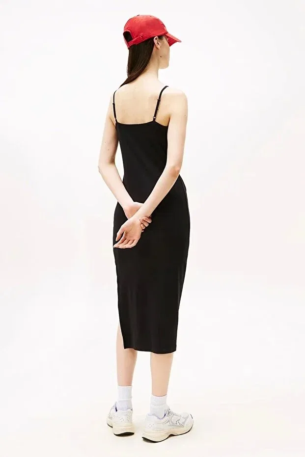 Женское платье-миди с принтом Tjw Strappy Badge Rib Midi Dress Tommy Hilfiger, Black — фото 3