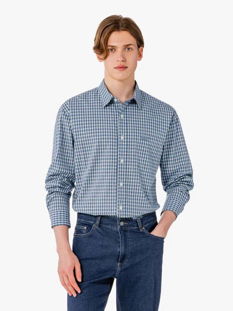 Рубашка с длинным рукавом, хлопок, клетка LACOSTE, Navy — фото 4