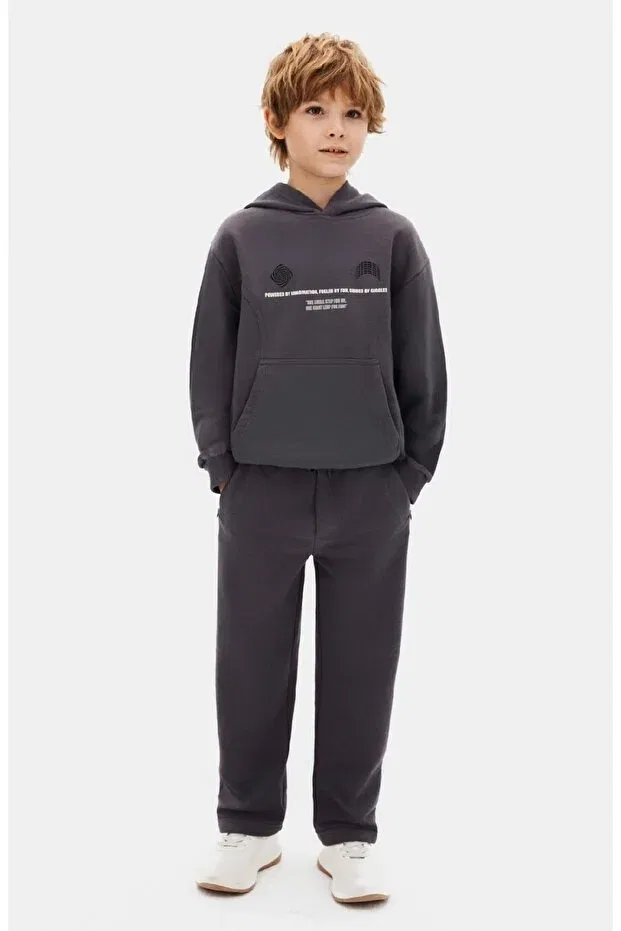 Детский комплект спортивного костюма для мальчиков с принтом Limi boy's ka hooded amuk tracksuit set Nk Kids, Gri — фото 2