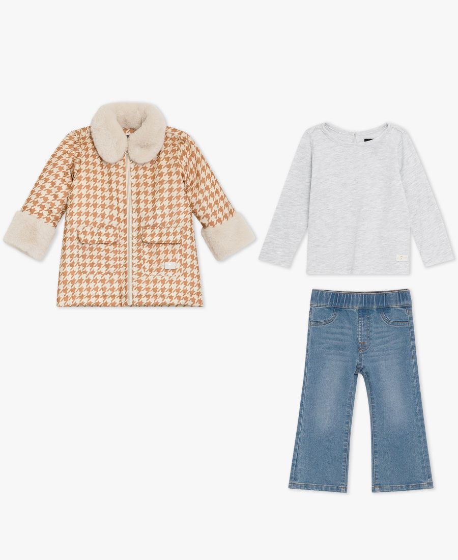 

Детский комплект для девочек: блузка с длинными рукавами, пальто и джинсы, 3 предмета 7 For All Mankind, Orange/Gray/Blue