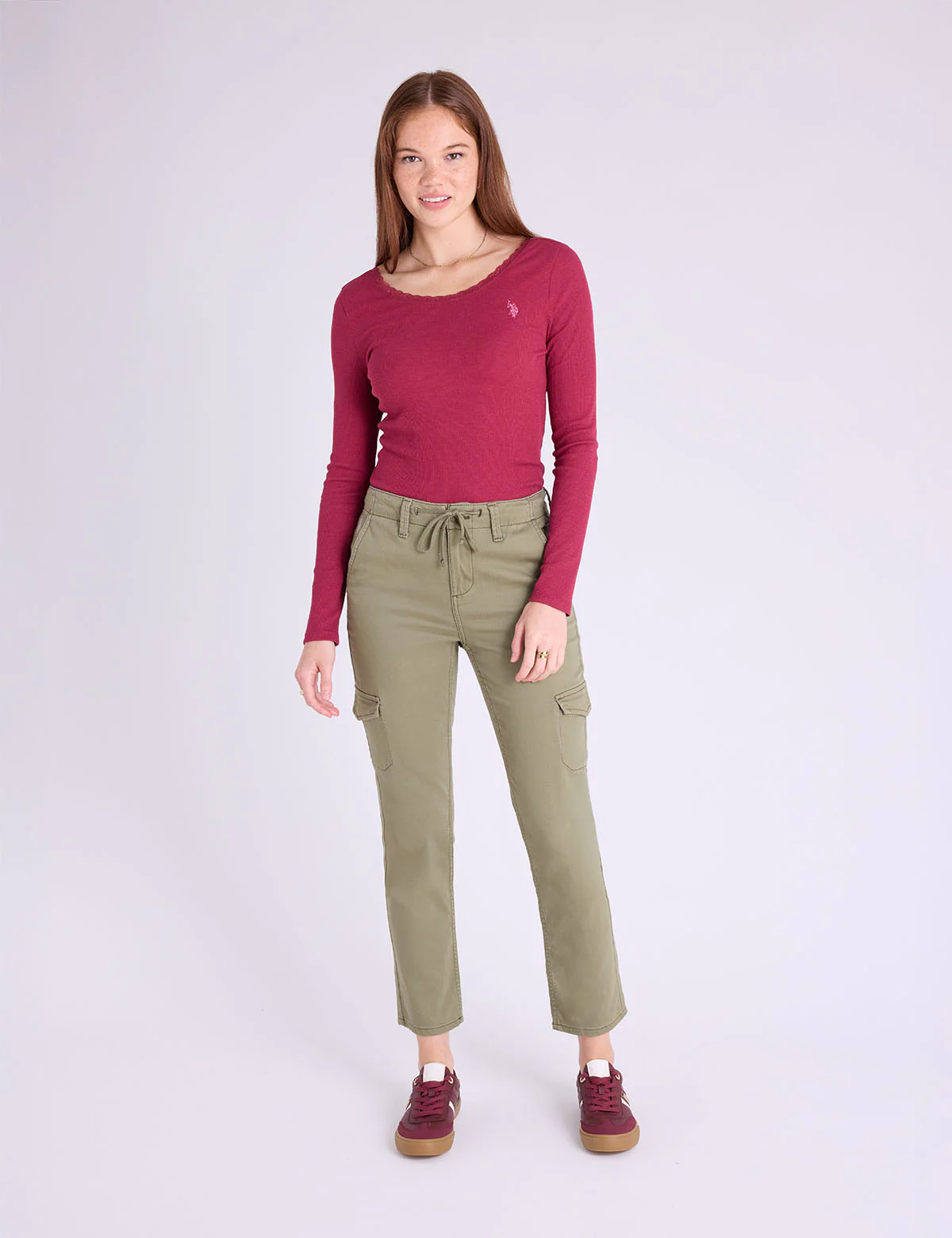 

Топ U.S. Polo Assn Lace Trim Scoop Neck Rib, темный вереск