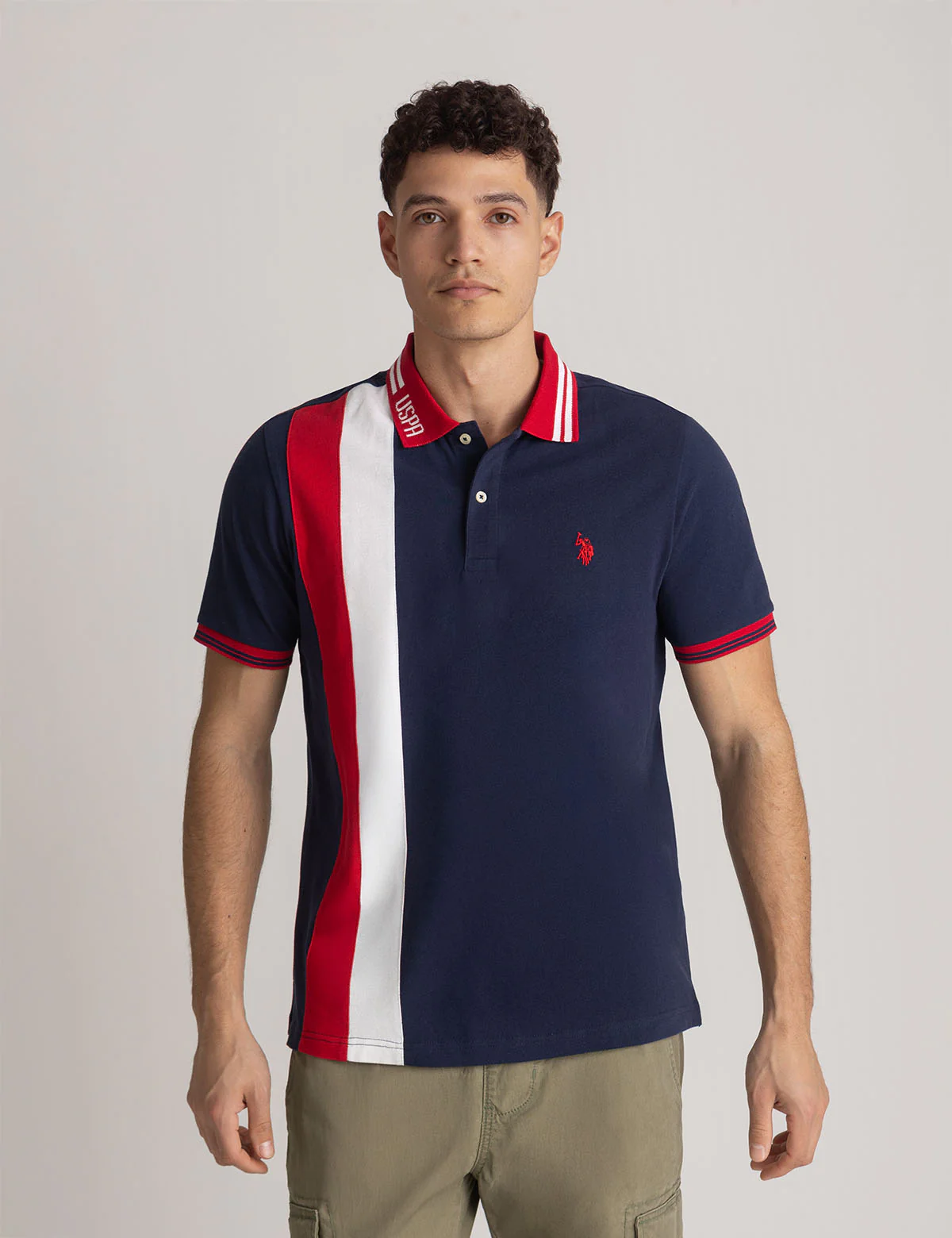 

Футболка-поло U.S. Polo Assn Vertical Colorblock Pique, темно-синий