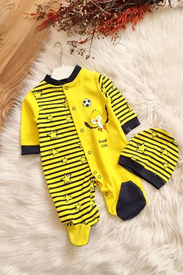 Детское боди-комбинезон для новорожденных с длинным рукавом Bamoola, Yellow-Blue