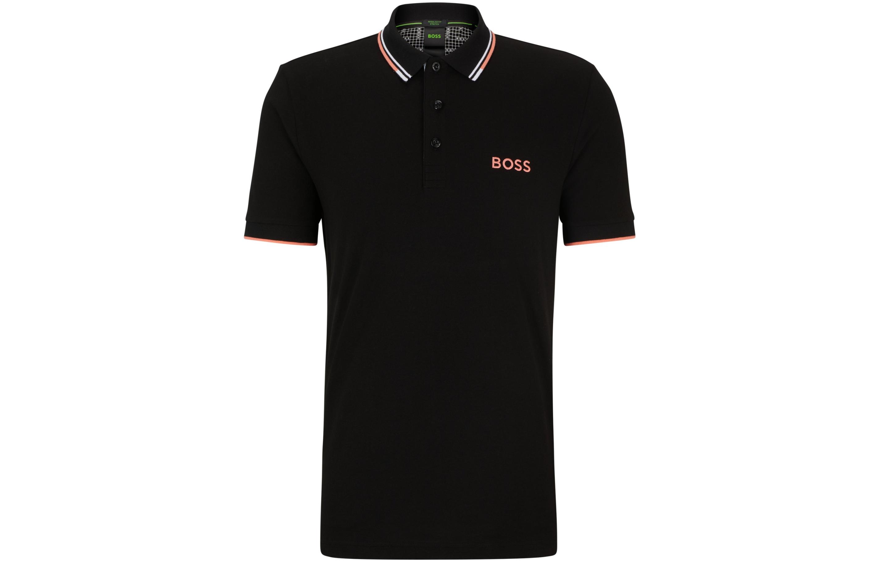 

Рубашка-поло из пике с вышитым логотипом HUGO BOSS, черный
