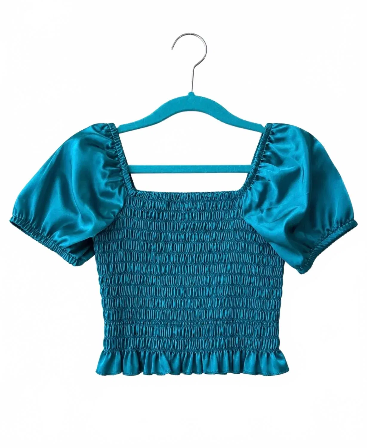 Детская блузка для девочек с коротким рукавом и оборками Amber Smocked Cheryl Creations, Turquoise Blue — фото 2