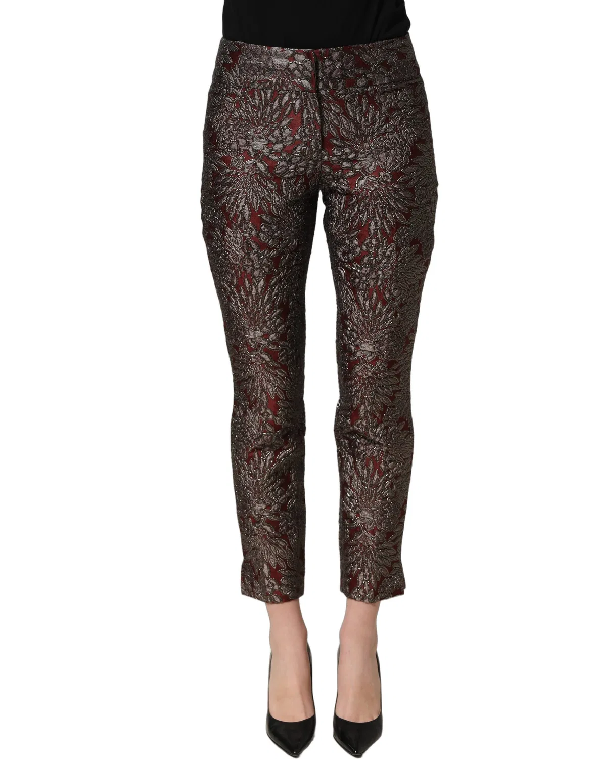 Женские брюки прямые с цветочным жаккардовым узором High Waist Straight Dolce & Gabbana, Burgundy Grey — фото 3