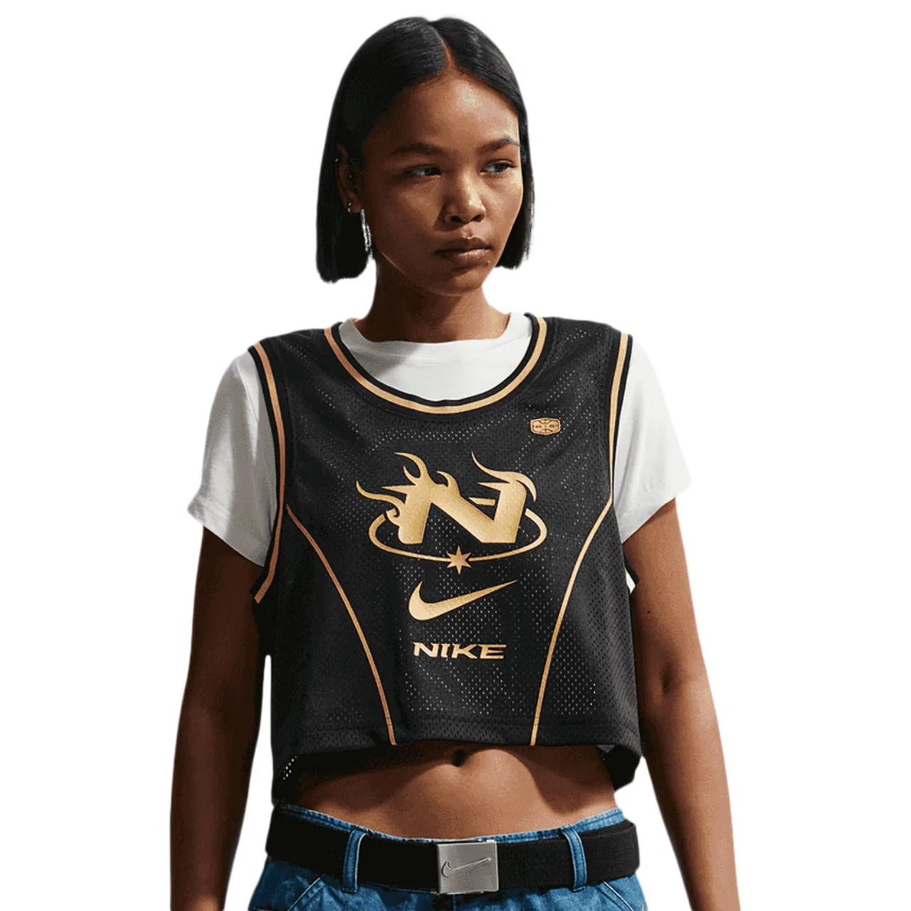Женская укороченная майка-джерси NSW Mid Crop Swoosh Nike, цвет Black/Tan