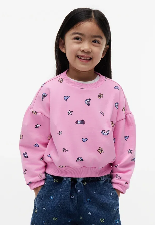Свитшот с принтом Lg Emb Crew Neck Tommy Hilfiger, Pink Daisy, розовый