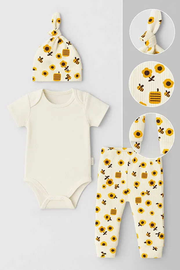 Детский комплект для новорожденных с принтом Bee and sunflower Babyden'S, Ecru Yellow — фото 4