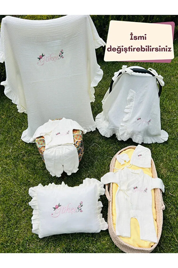 Детский комплект для выписки из муслина с вышивкой Insta Bebe, Ecru