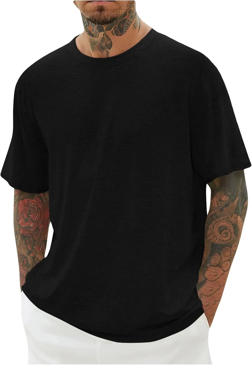 Мужская свободная футболка с круглым вырезом Solid Color, Black