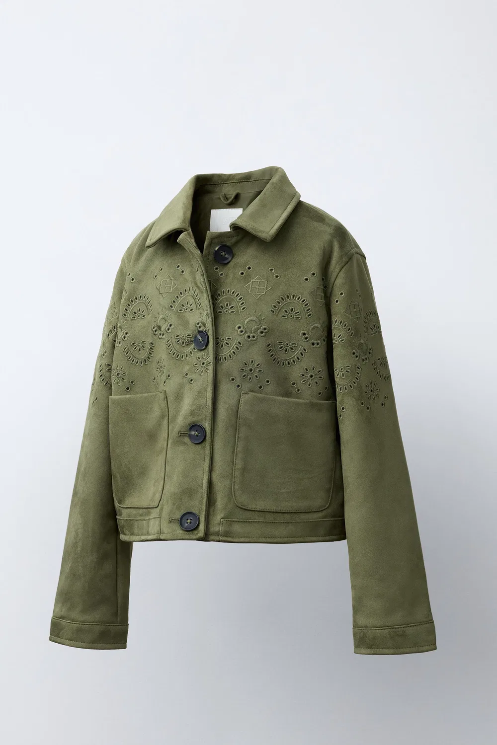 Куртка из искусственной замши с вышивкой ZARA, Khaki — фото 2