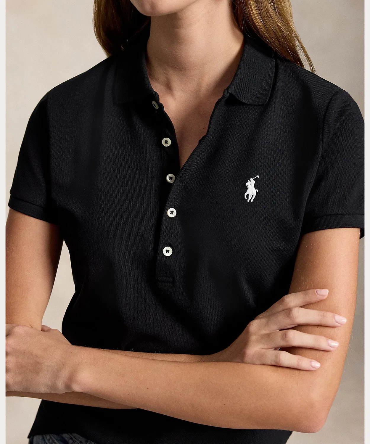 Женский поло с коротким рукавом Slim Fit Stretch POLO RALPH LAUREN, Black — фото 4