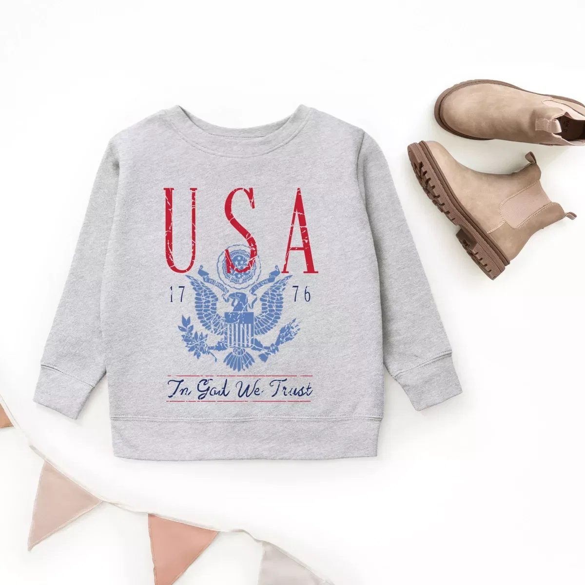 Детский свитшот с принтом USA Seal The Juniper Shop, Heather Grey — фото 3