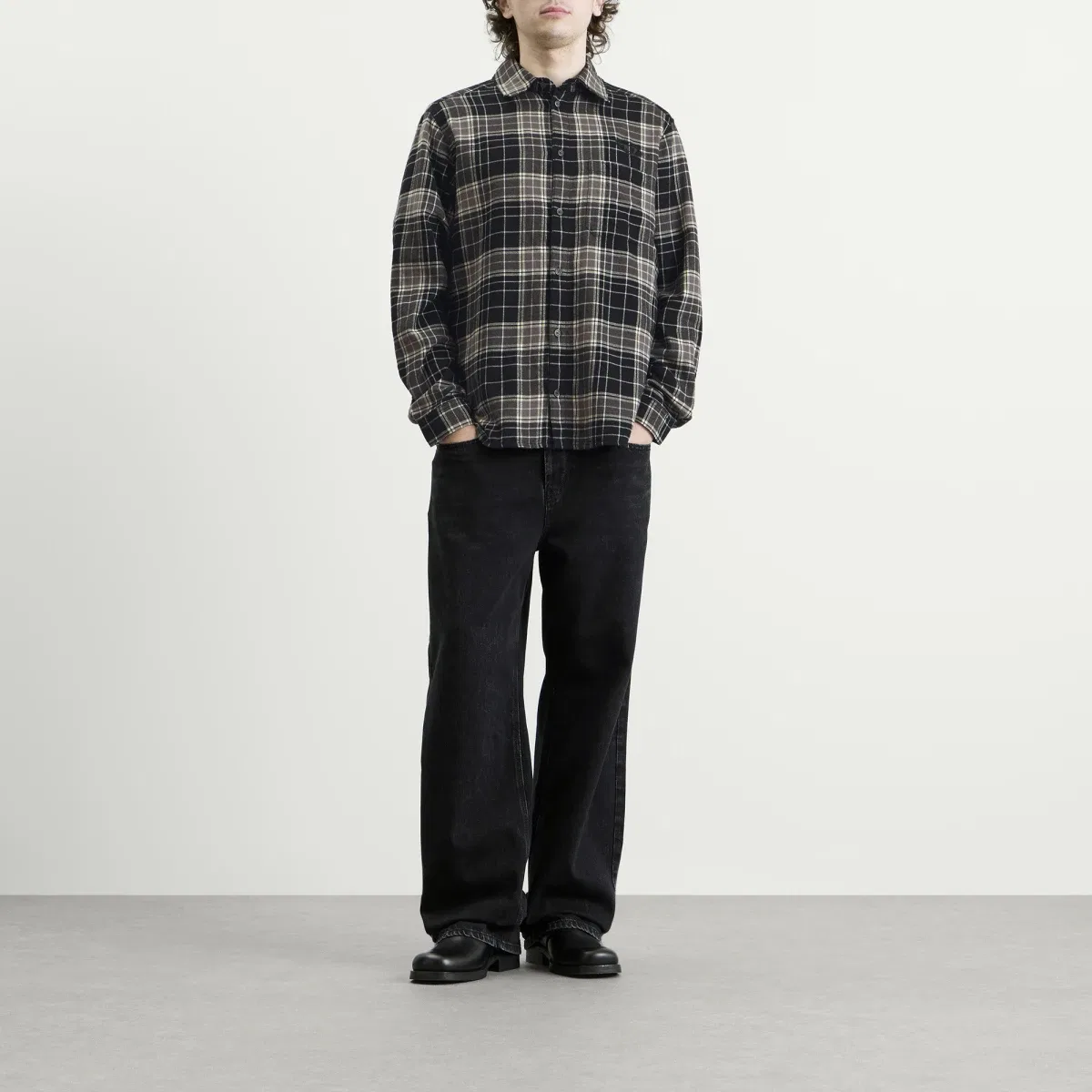 Рубашка в клетку с вышивкой Big D Stone Washed Check Shirt Diesel, Black — фото 4