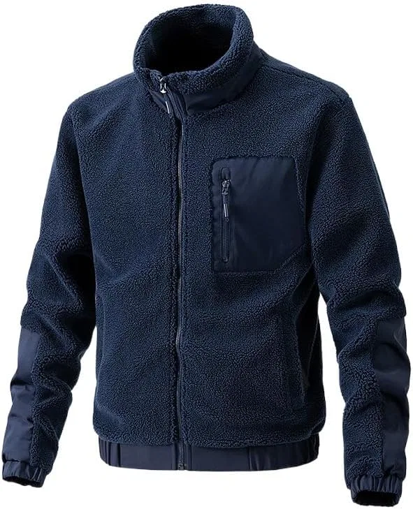 Мужское флисовое пальто с воротником-стойкой, Slim Fit, тёмно-синий