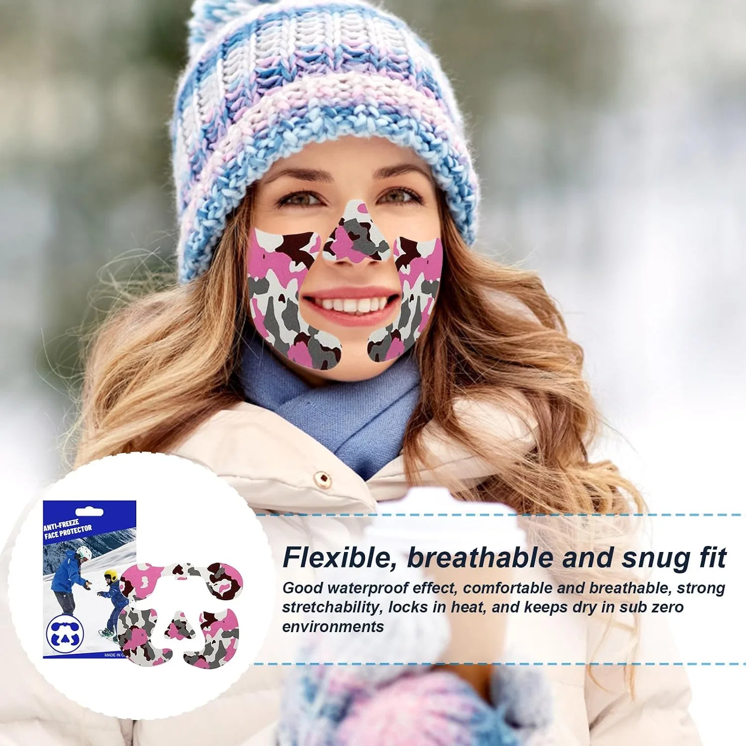 Лицевая маска для лица, Ski Face Patch, Generisch, Розовый — фото 2