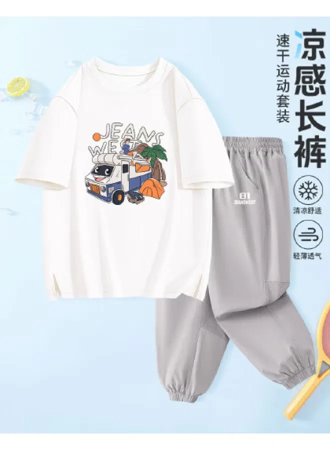 Комплект спортивный с принтом быстросохнущий для мальчиков Jeanswest, бежево-серый