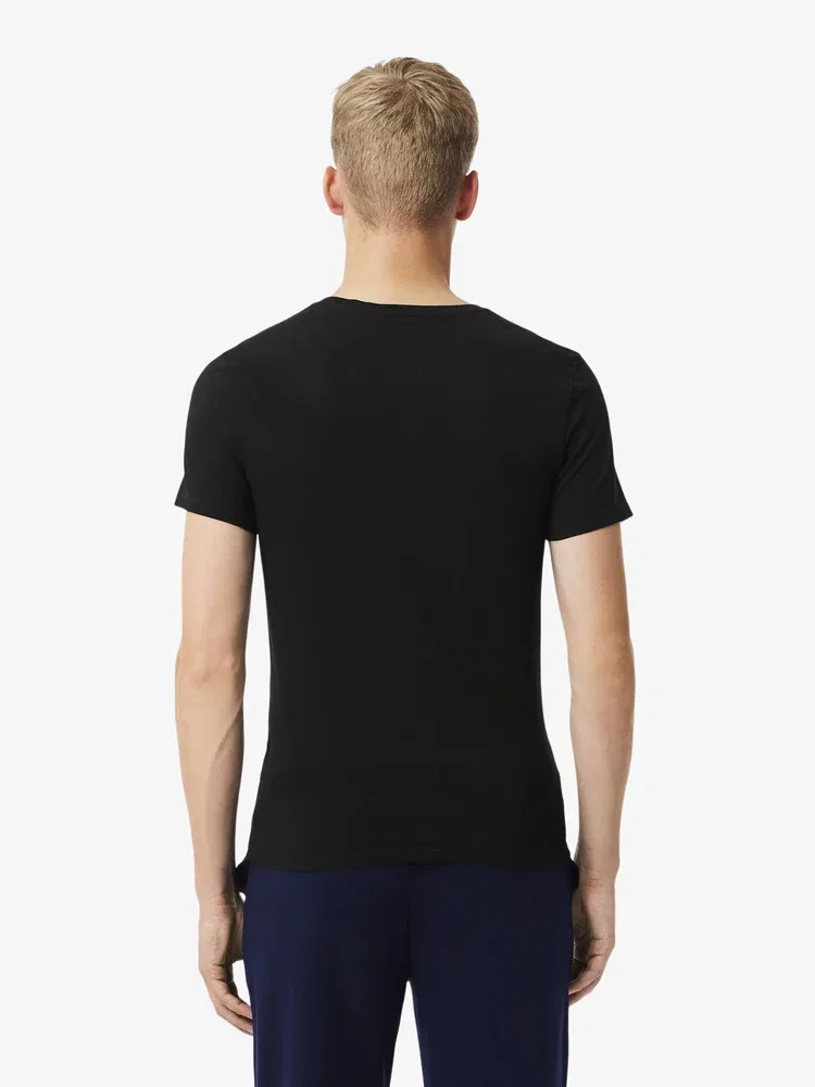 Комплект футболок Lacoste Slim Fit Short Sleeve V-Neck, 3 предмета, черный — фото 4