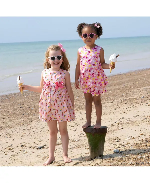 Детский комплект для девочек без рукавов Ice Cream Scalloped Short Set Rachel Riley, розовый — фото 3