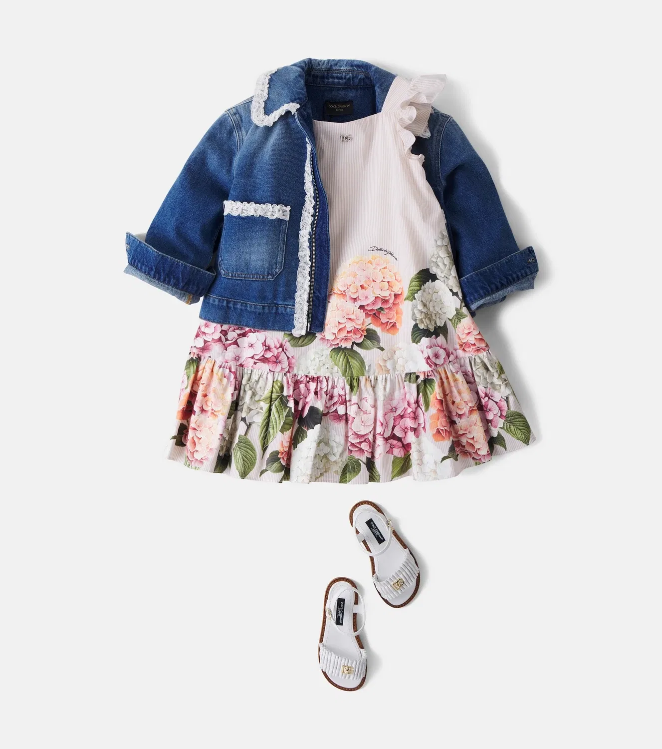 Платье хлопковое с цветочным принтом Dolce&Gabbana Kids, розовый — фото 2