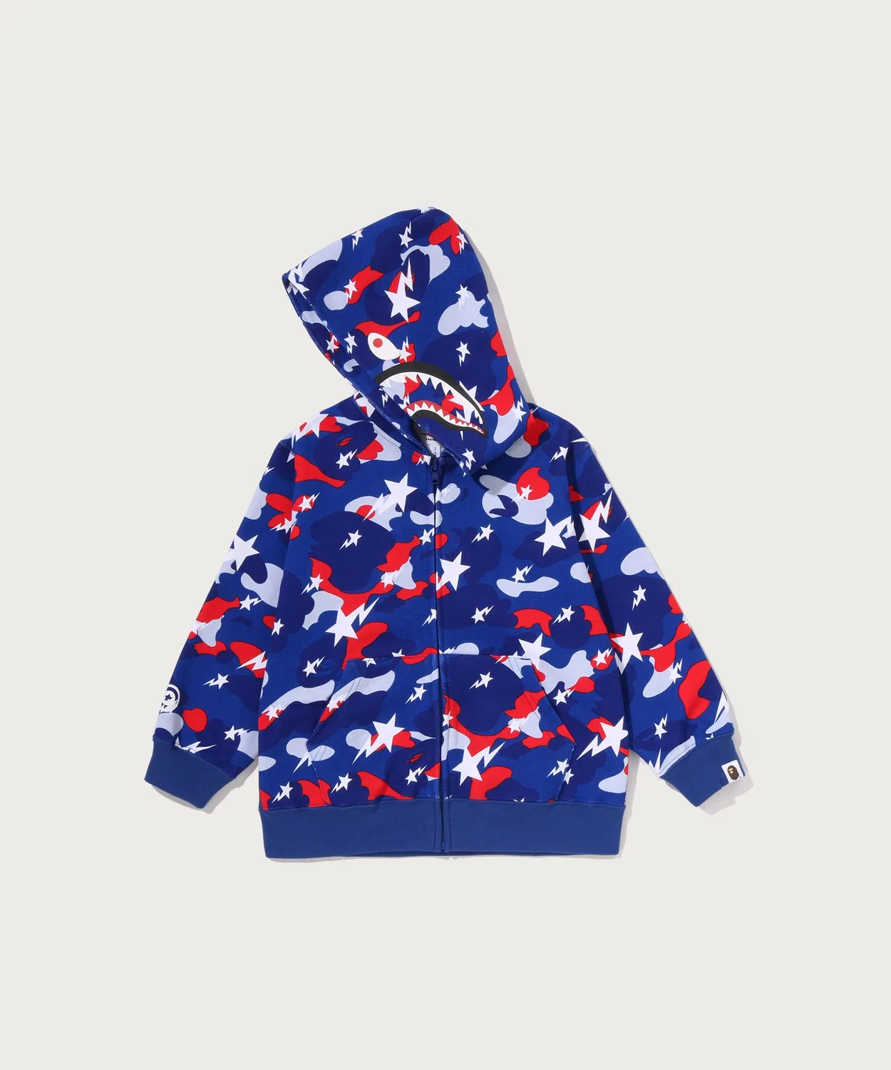 Детский худи с принтом STA STRIKE CAMO SHARK ZIP HOODIE A BATHING APE, Blue — фото 3