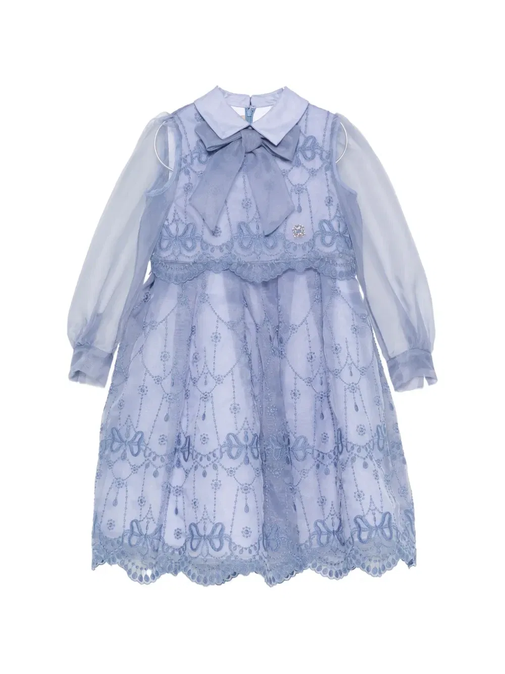 Платье с вышивкой и бантом Elie Saab Junior, синий