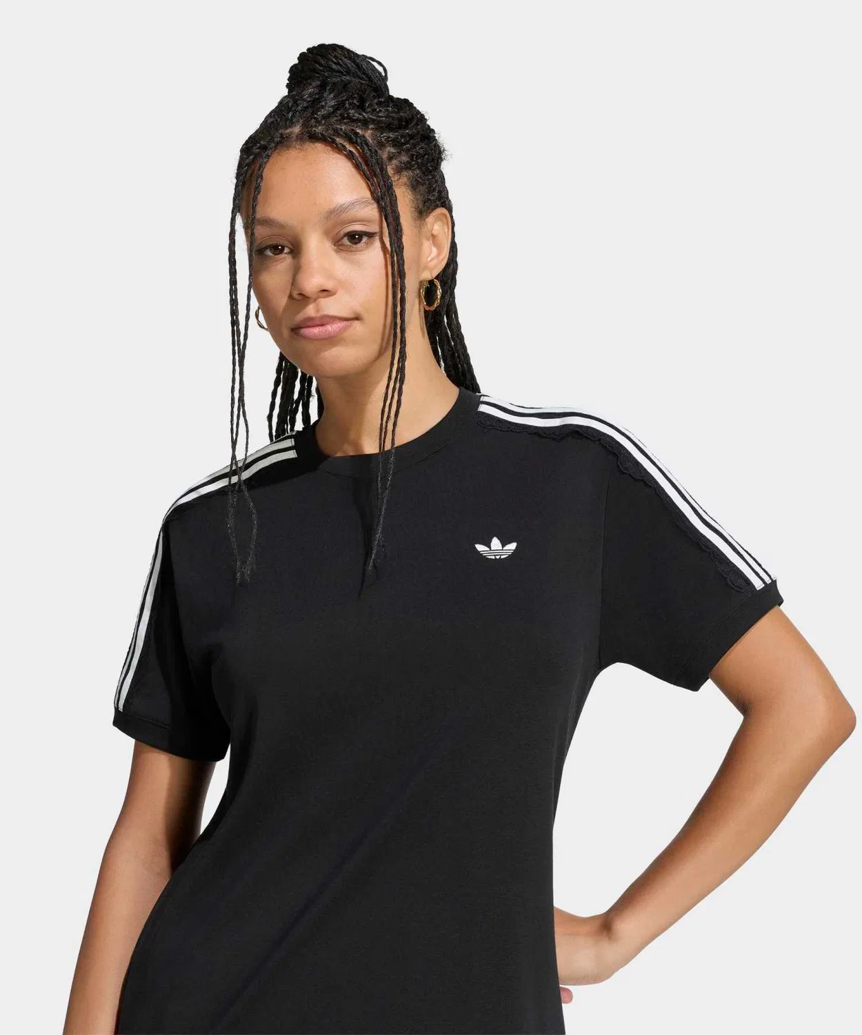 Женская футболка с кружевными вставками и молнией Adidas Originals Lace Three Stripes, Black — фото 3