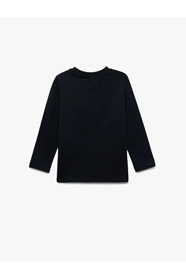 Детская футболка для мальчиков с принтом Dinosaur Printed Long Sleeve Crew Neck Cotton T-Shirt Koton, Navy Blue — фото 2
