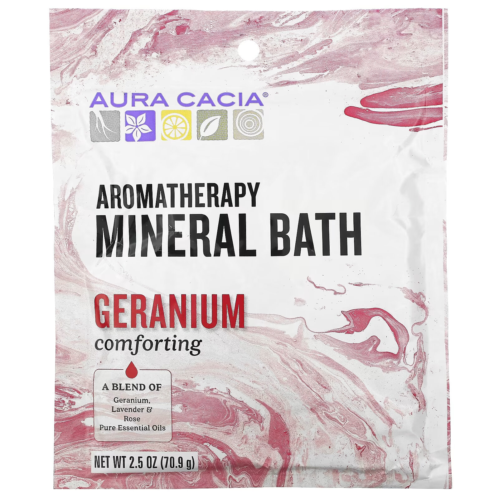 Aura Cacia, Минеральная ароматерапевтическая ванна, Comforting Geranium, 70.9 г - фото