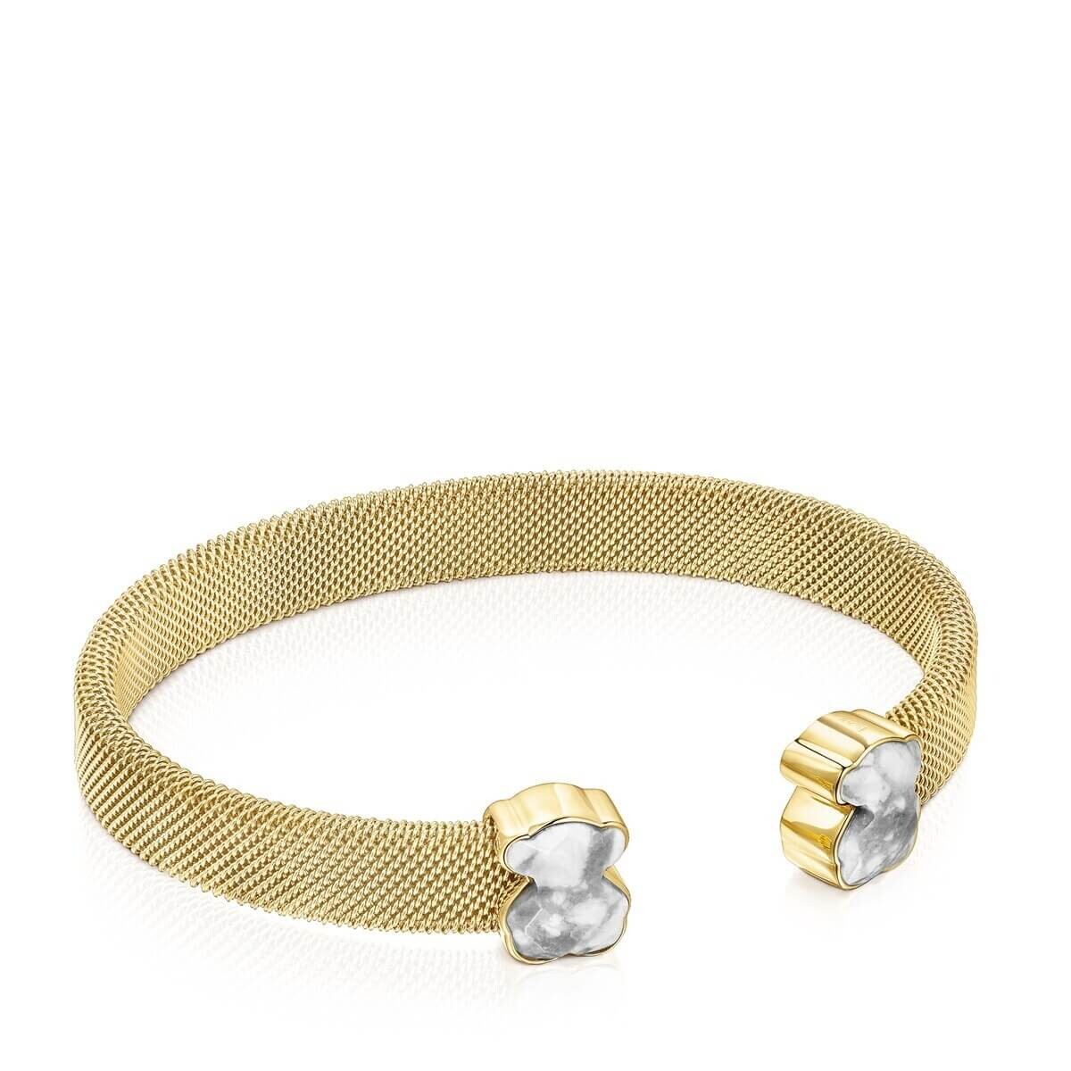 

Браслет Tous Mesh Color Gold-Colored IP Steel With Howlite, позолоченное серебро