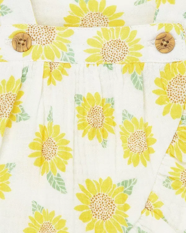 Детский комплект для девочек с принтом Sunflower Sunsuit & Headband Set Little Me, желтый — фото 4