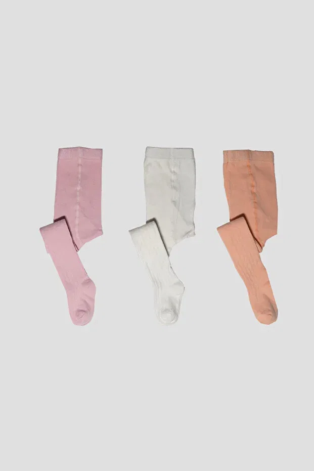 Детские колготки для девочек хлопковые, 3 шт., Defne Baby, Orange-Pink-White