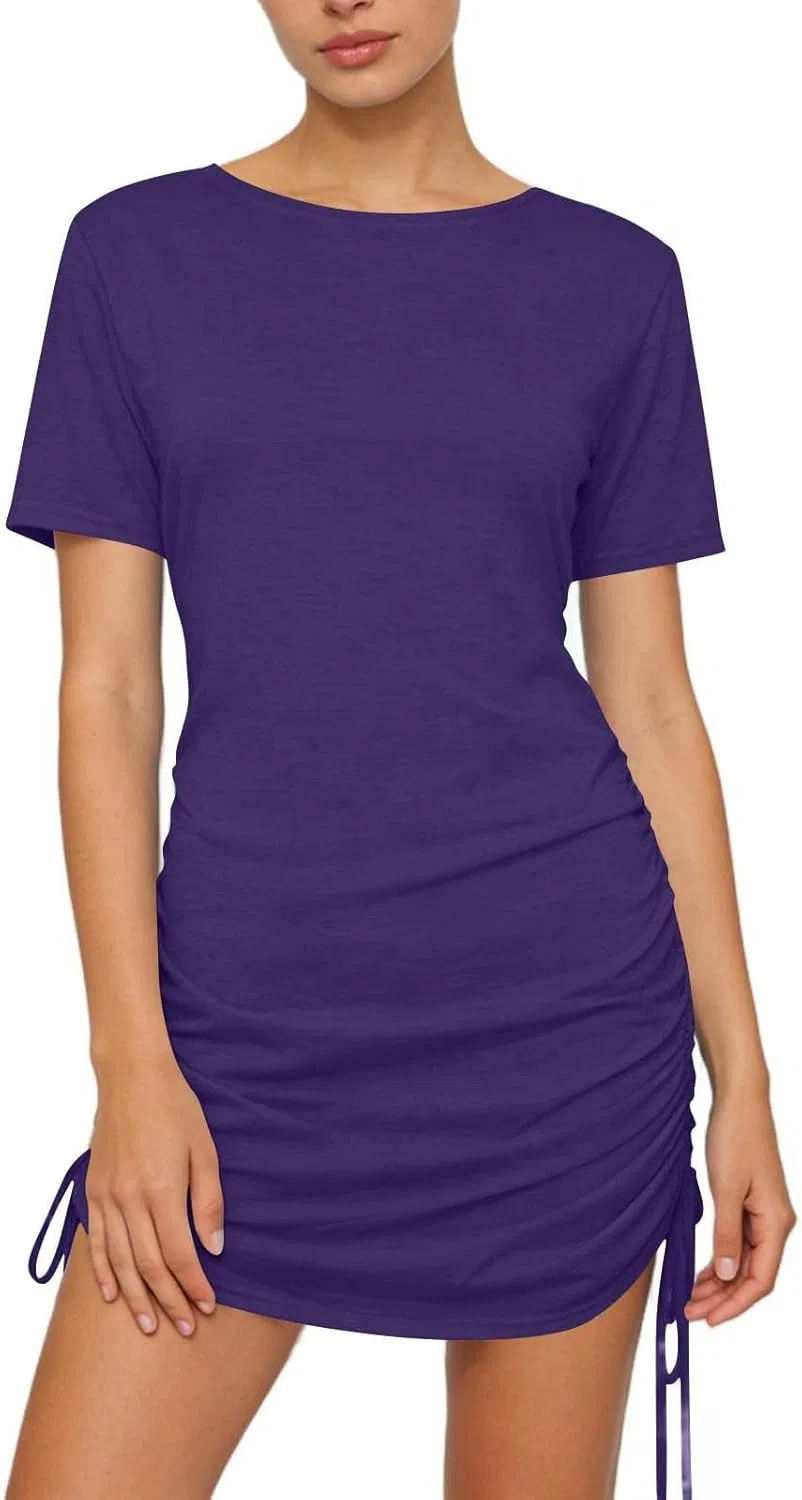 Женское мини-платье с коротким рукавом и драпировкой, Purple — фото 2