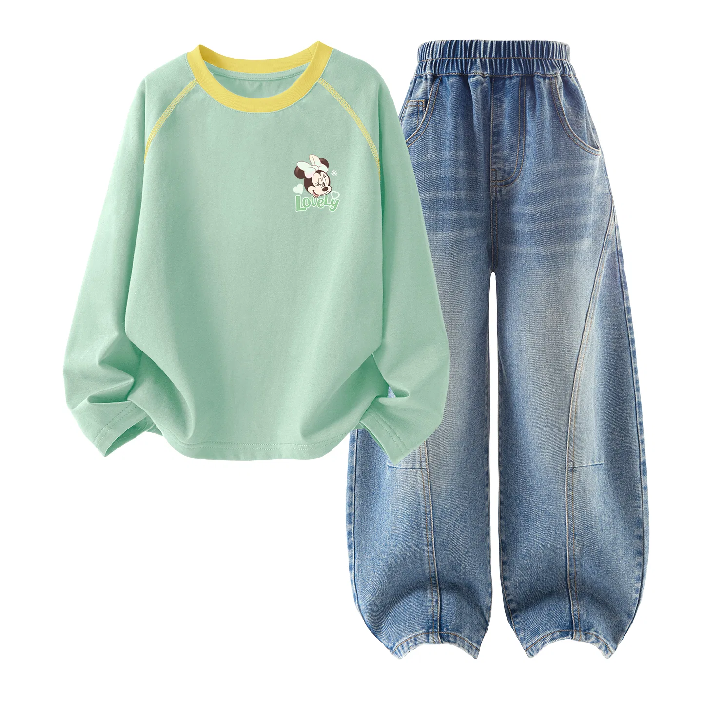 Детское спортивное трико для мальчиков с принтом Disney Dior Heart Nini Spring Sprout Green+Solid Color Denim Light Blue